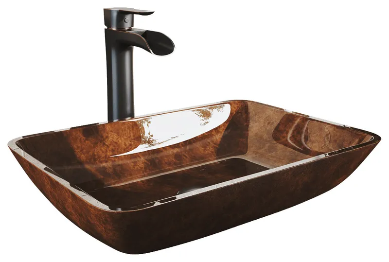 Donatello 18"L x 13"W Glass Vessel Sink and Niko 11"H Faucet Set