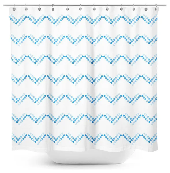 Dotted Chevron Watercolor Printed Faux Silk Shower Curtain, Blue