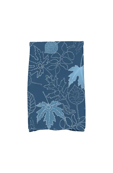 Dotted Leaves Floral Print Hand Towel, Blue