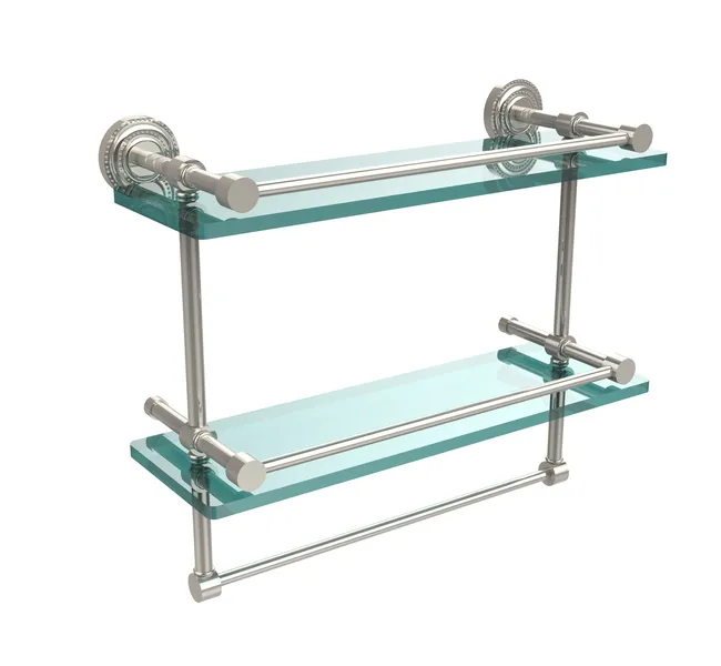 Dottingham 16" Gallery Double Glass Shelf Towel Bar, Polished Nickel