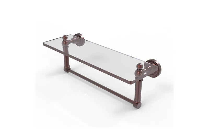Dottingham 16" Glass Vanity Shelf Integrated Towel Bar, Antique Copper