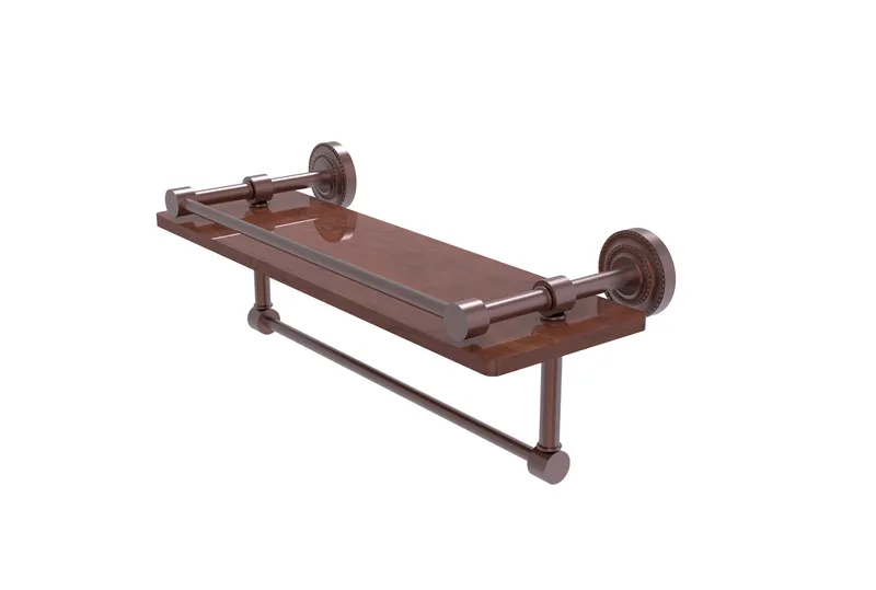 Dottingham 16" IPE Ironwood Shelf, Gallery Rail / Towel Bar, Antique Copper