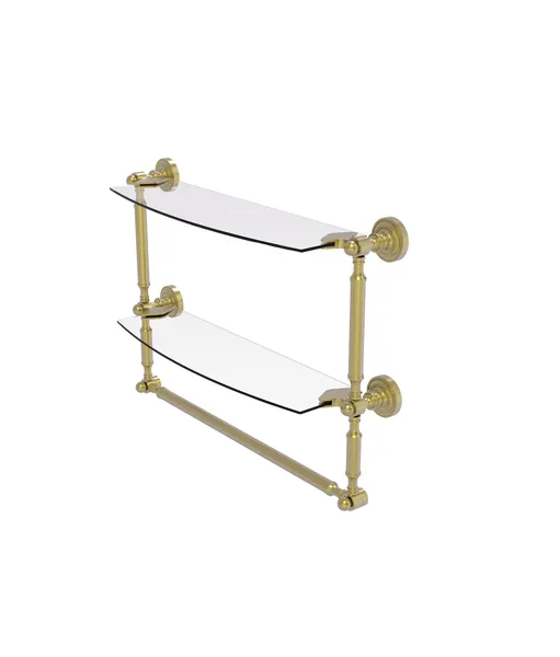 Dottingham 18" 2 Tiered Glass Shelf, Integrated Towel Bar, Satin Brass