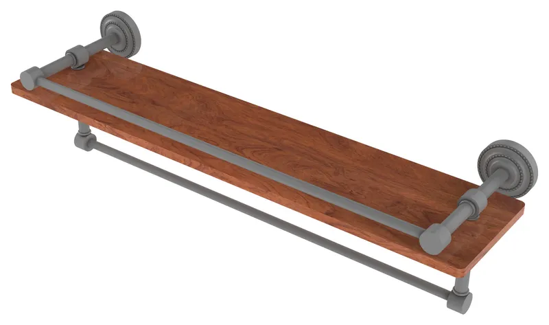 Dottingham 22" IPE Ironwood Shelf, Gallery Rail / Towel Bar, Matte Gray