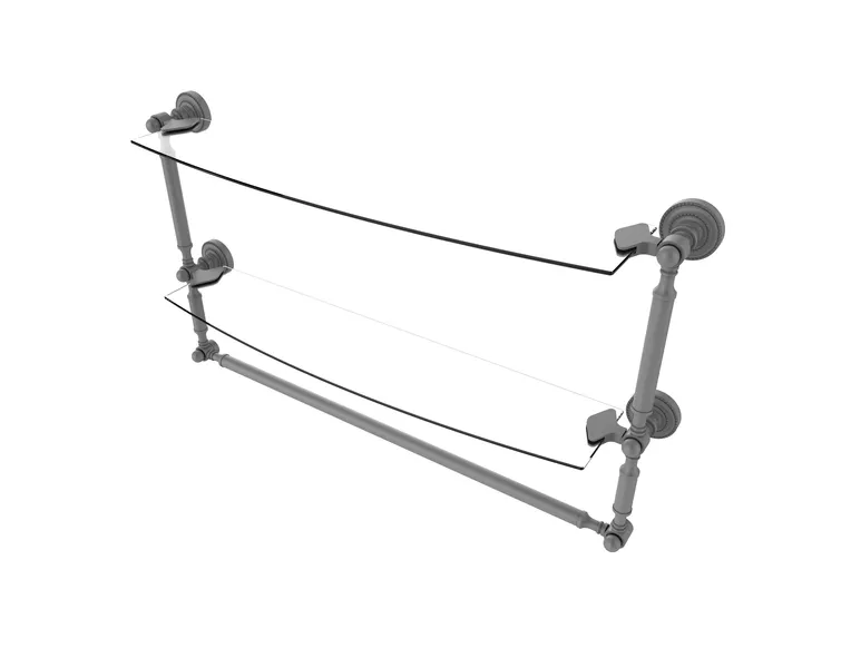 Dottingham Collection 24" 2 Tiered Glass Shelf, Integrated Towel Bar, Matte Gray
