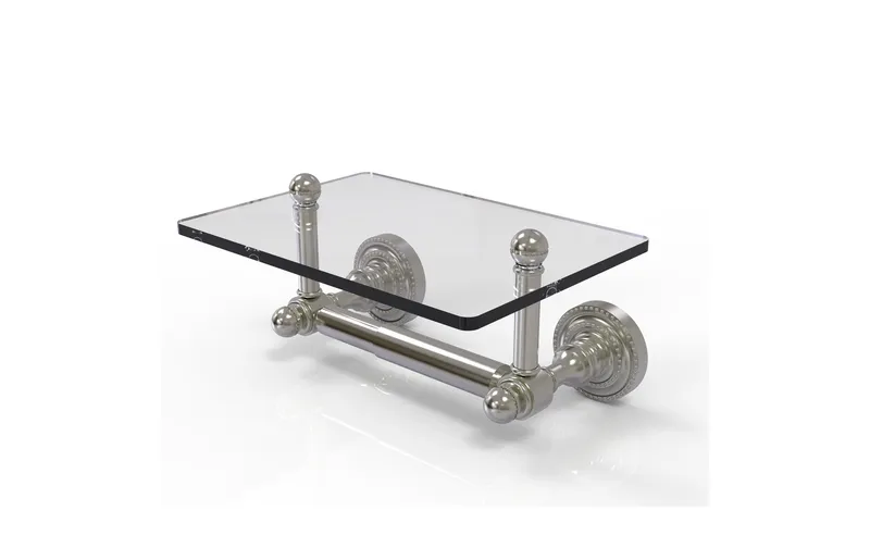 Dottingham Two Post Toilet Tissue Holder with Glass Shelf, Satin Nickel