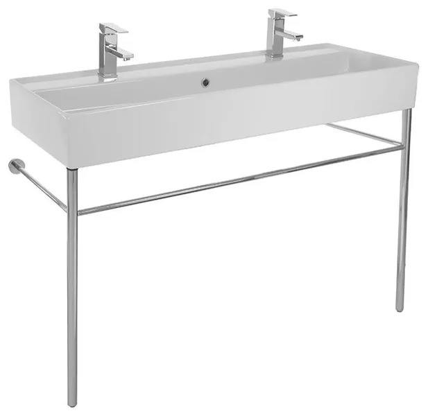 Double Ceramic Console Sink With Polished Chrome Stand