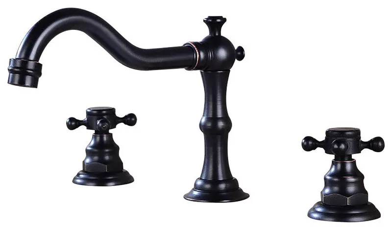 Double Handle Bathroom Widespread Sink Faucet Victorian Spout, Antique Black