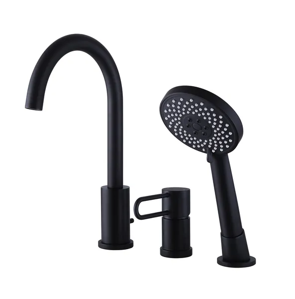 Double Handles Deck Mounted Roman Tub Faucet, Matte Black