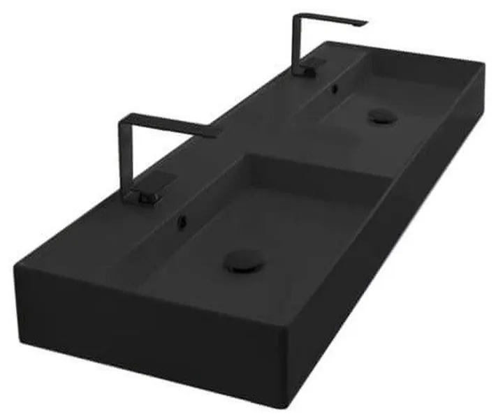 Double Matte Black Ceramic Wall Mounted or Vessel Sink, Two Hole