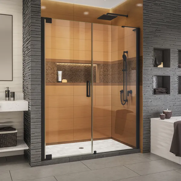 DreamLine Elegance-LS 62 - 64"Wx72"H Frameless Pivot Shower Door, Satin Black