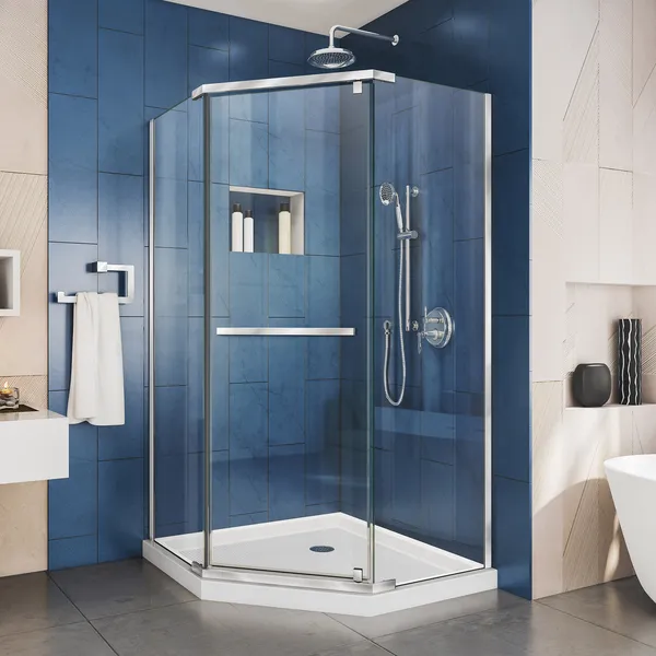 DreamLine Prism 40x74 3/4 Neo-Angle Pivot Shower Enclosure Chrome, White