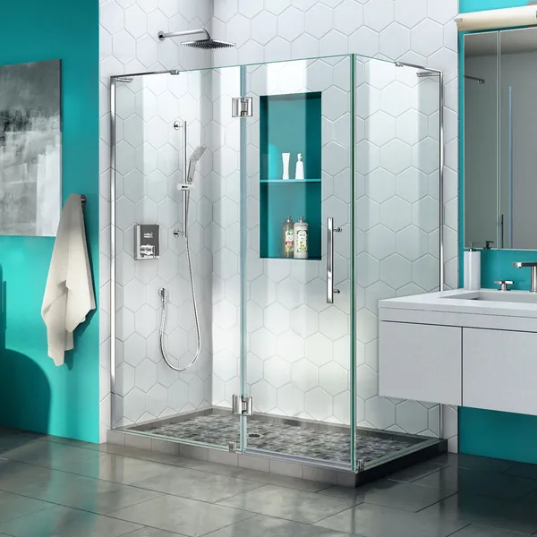 DreamLine Quatra Plus 34" Dx58"W Frameless Hinged Shower Enclosure, Chrome