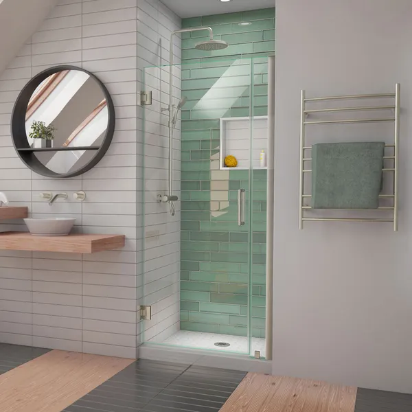 DreamLine Unidoor-LS 33-34"W Frameless Hinged Shower Door, Brushed Nickel