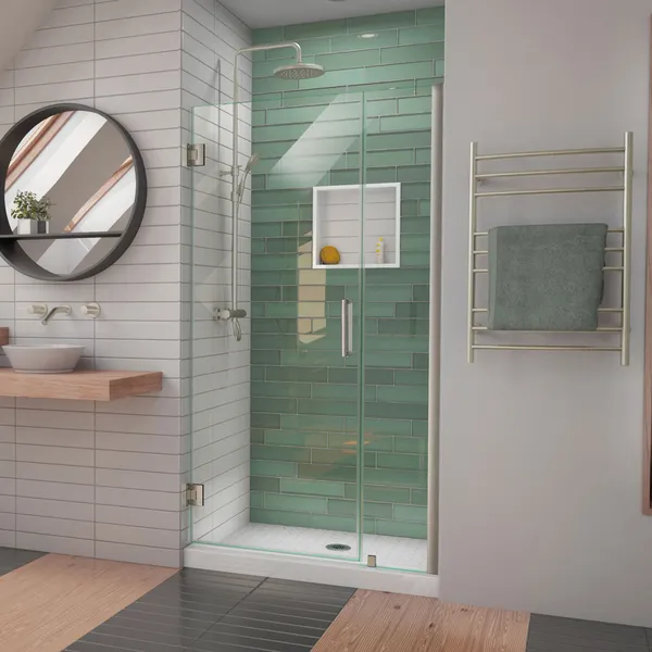 DreamLine Unidoor-LS 35-36"W Frameless Hinged Shower Door, Brushed Nickel