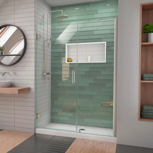 DreamLine Unidoor-LS 54-55"W Frameless Hinged Shower Door, Brushed Nickel
