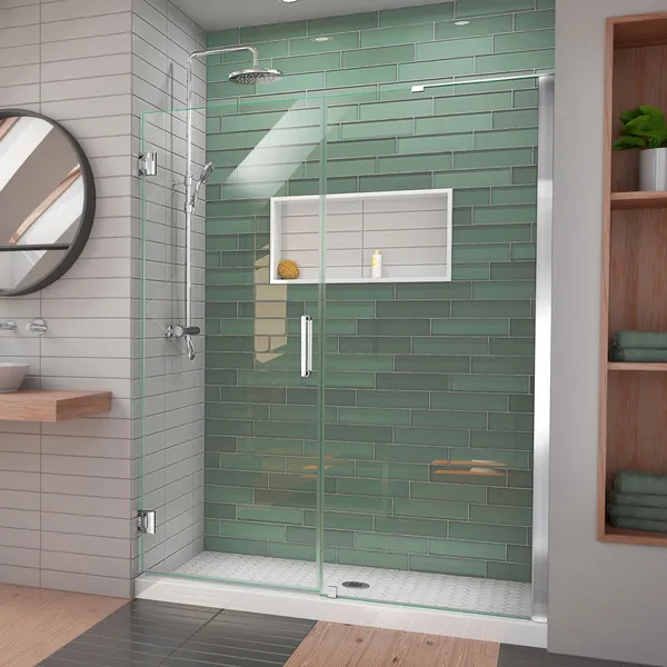 DreamLine Unidoor-LS 57-58"W Frameless Hinged Shower Door with L-Bar, Chrome