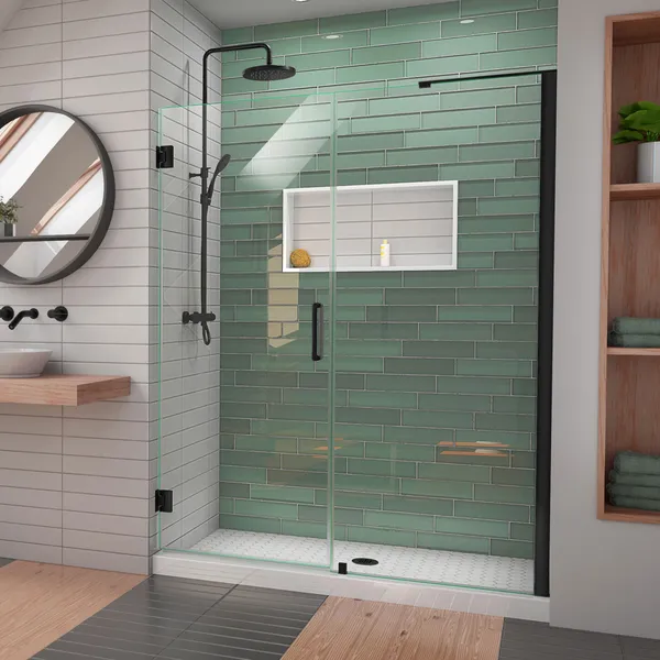 DreamLine Unidoor-LS 58-59"W Frameless Hinged Shower Door, L-Bar, Satin Black