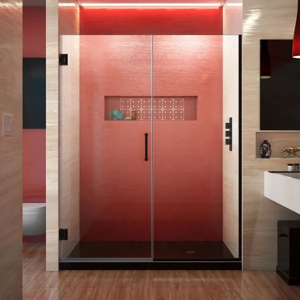 DreamLine Unidoor Plus 54-54 1/2"W Frameless Hinged Shower Door, Satin Black