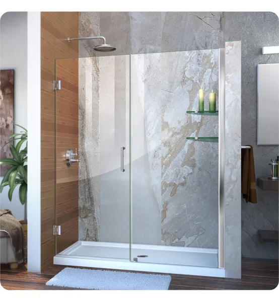 DreamLine Unidoor W 53" to 61" Frameless Hinged Shower Door, SHDR-20597210S-09