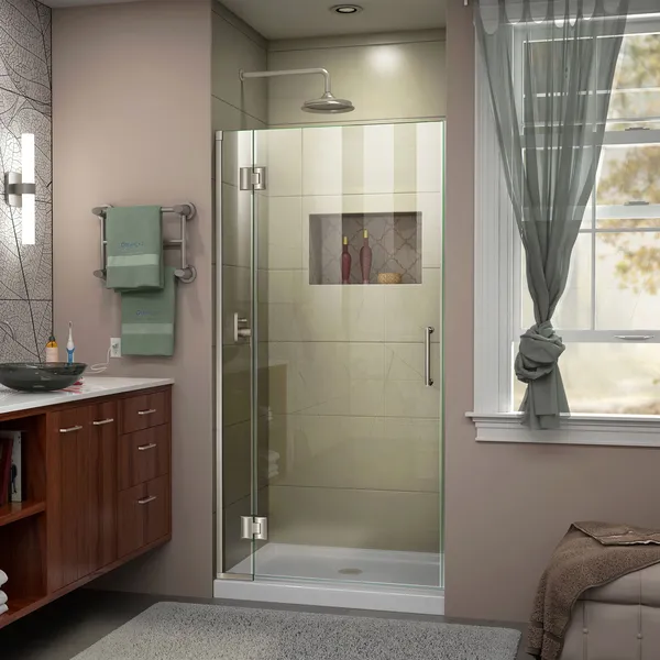 DreamLine Unidoor-X 33"Wx72"H Frameless Hinged Shower Door, Brushed Nickel