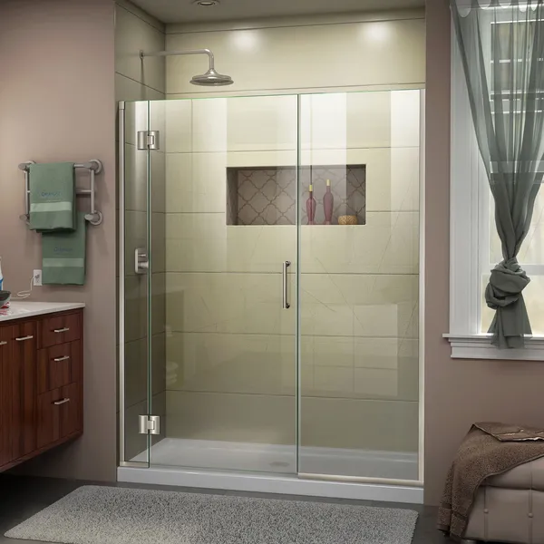 DreamLine Unidoor-X 47-47 1/2"W Frameless Hinged Shower Door, Brushed Nickel