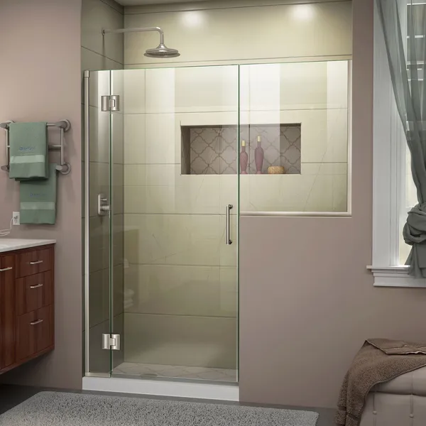 DreamLine Unidoor-X 53-53 1/2"W Frameless Hinged Shower Door, Brushed Nickel