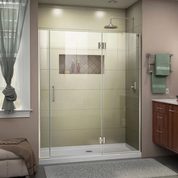 DreamLine Unidoor-X 58-58 1/2"W Frameless Hinged Shower Door, Brushed Nickel
