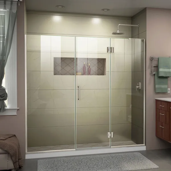 DreamLine Unidoor-X 67 1/2-68"W Frameless Hinged Shower Door, Brushed Nickel