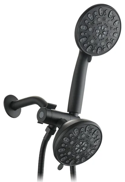 Dual 2-in-1 Shower System With Rain Shower Head and 7-Mode Hand Held Shower Head, Matte Black