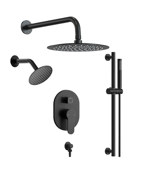 Dual Shower Heads System With Hand Shower and Slide Bar, Matte Black