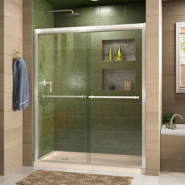 Duet 32" Bypass Shower Door, Brushed Nickel, Left Drain Biscuit Base