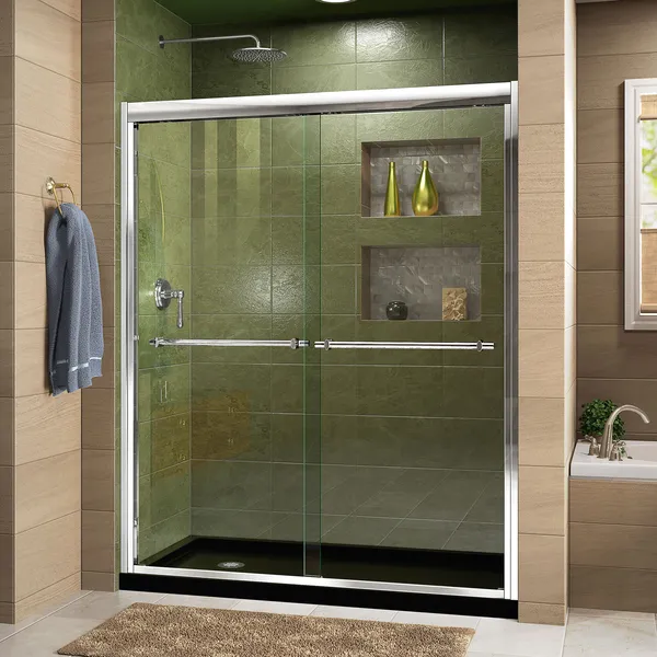 Duet 36" D x 60" W x 74.75"H Bypass Shower Door, Chrome, Left Drain Black Base