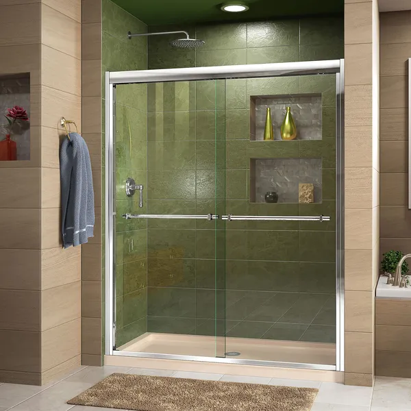 Duet 36"x60" Semi-Frameless Bypass Shower Door,Chrome,Center Drain Biscuit Base
