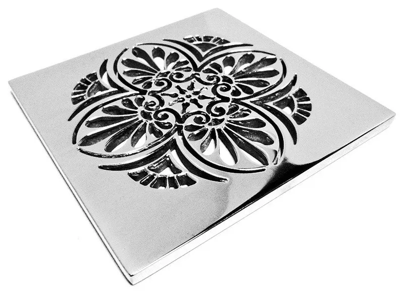 Ebbe Shower Drain Cover, Square Replacement Cover, Greek Anthemion Design, Brush
