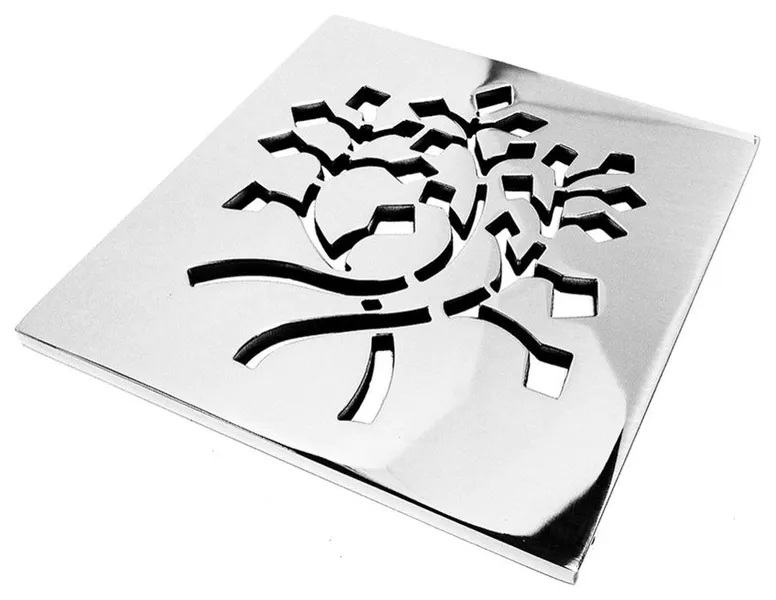 Ebbe Shower Drain Cover, Square Replacement Grate, Nature Leaves Shower Drain, Brushed Stainless Steel/Nickel