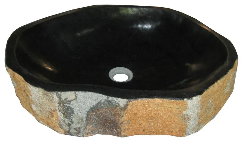 Eden Bath EB_S030PS-P Natural Basalt Pillar Stone Sink with Black Interior