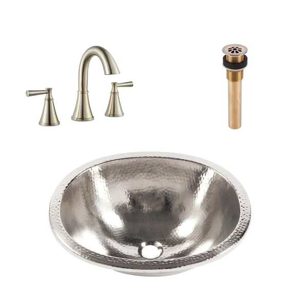 Edison Nickel 18.75" Round Dual Flex Bath Sink with Cantara Faucet Kit