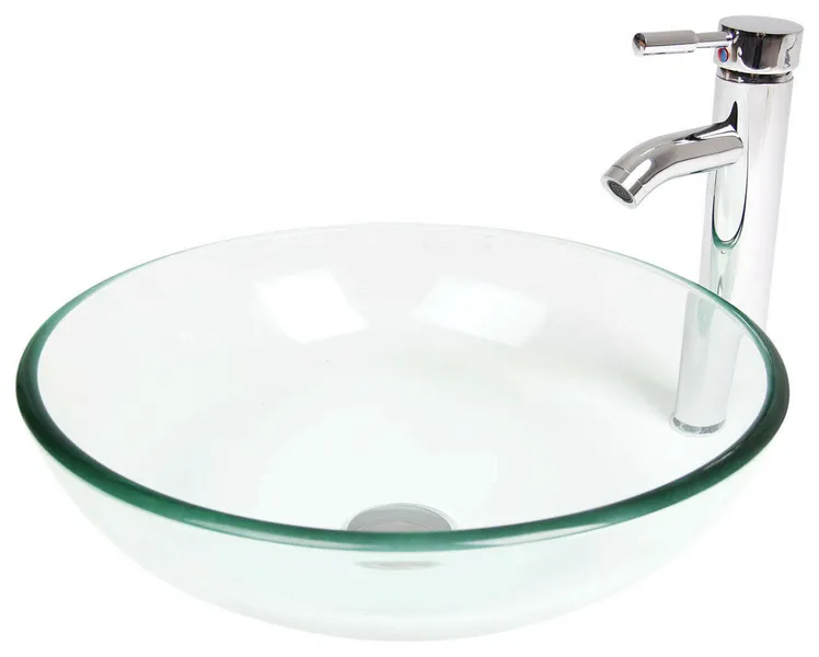 ELECWISH Glass Bathroom Vessel Sink, Vessel Faucet, Clear