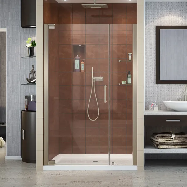 Elegance 47 3/4 - 49 3/4"Wx72"H Frameless Pivot Shower Door, Brushed Nickel
