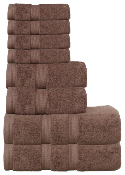 Elegance Essentials 550GSM 100% Cotton Bath Towel 8-Piece Set, Chocolate
