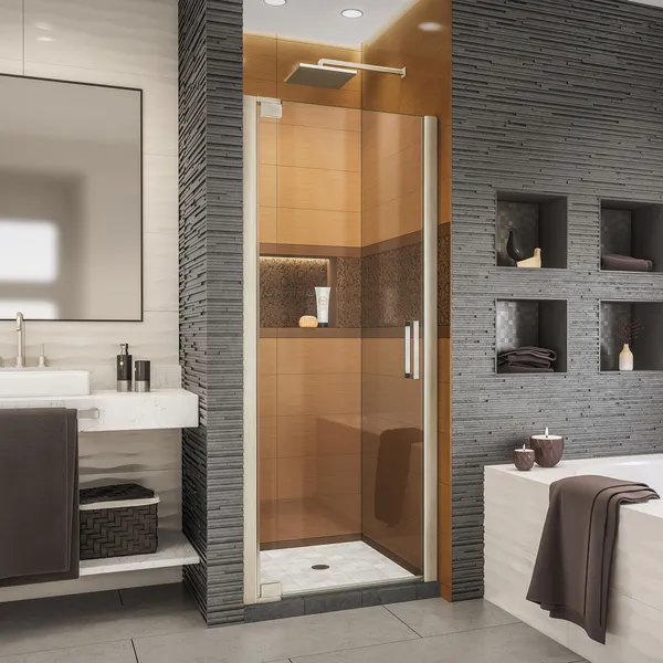 Elegance-LS 25.25 - 27.25" W x 72" H Frameless Pivot Shower Door, Brushed Nickel