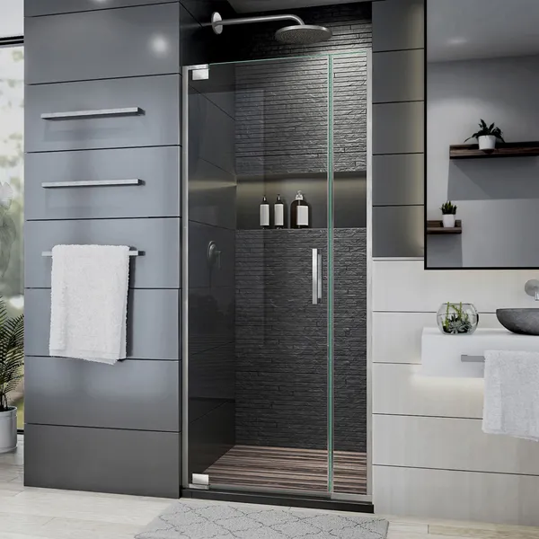 Elegance Plus 34-34 3/4"Wx72"H Frameless Pivot Shower Door, Brushed Nickel
