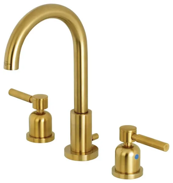 Elegant Brass Bathroom Faucet with High Arc Spout and Two Levers, Brushed Brass
