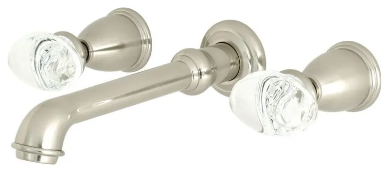 Elegant Brass Bathtub Faucet with Clear Oval Knob Handles, Brushed Nickel
