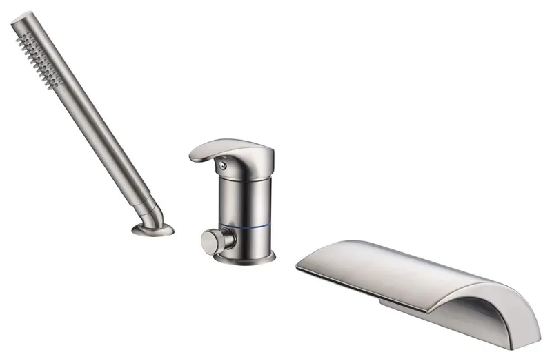 Elegant Waterfall Tub Filler With Hand Shower in Brushed Nickel Finish