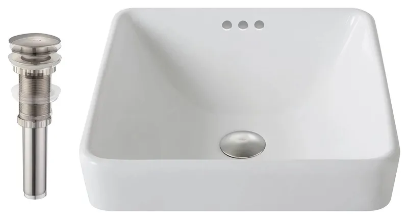 Elegant White Ceramic Bathroom Sink with Overflow and Pop-Up Drain, Brushed Nickel