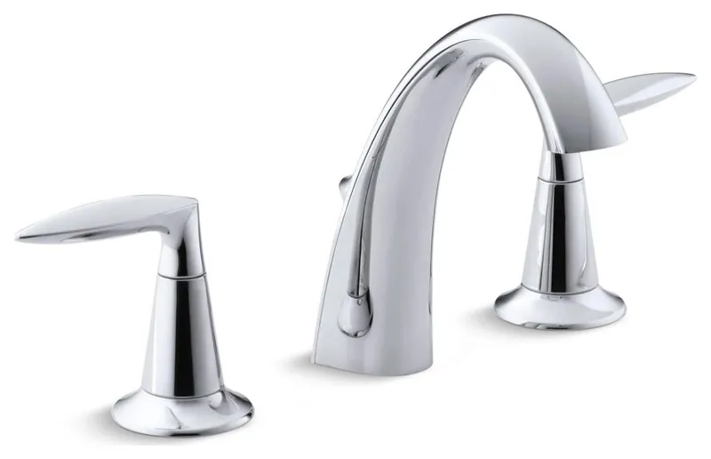 Elegant Widespread Bathroom Faucet, Curved Spout and Dual Levers in Chrome