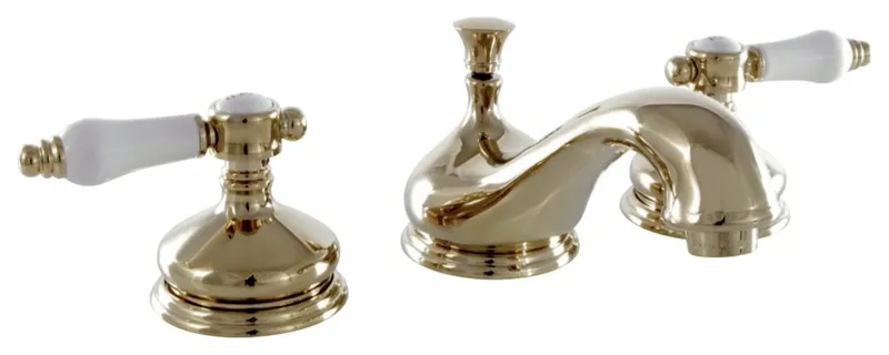 Elegant Widespread Bathroom Faucet with White Lever Handles & Drain, Brass
