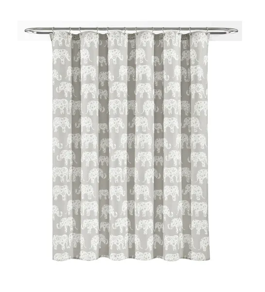 Elephant Parade Shower Curtain, Soft Gray